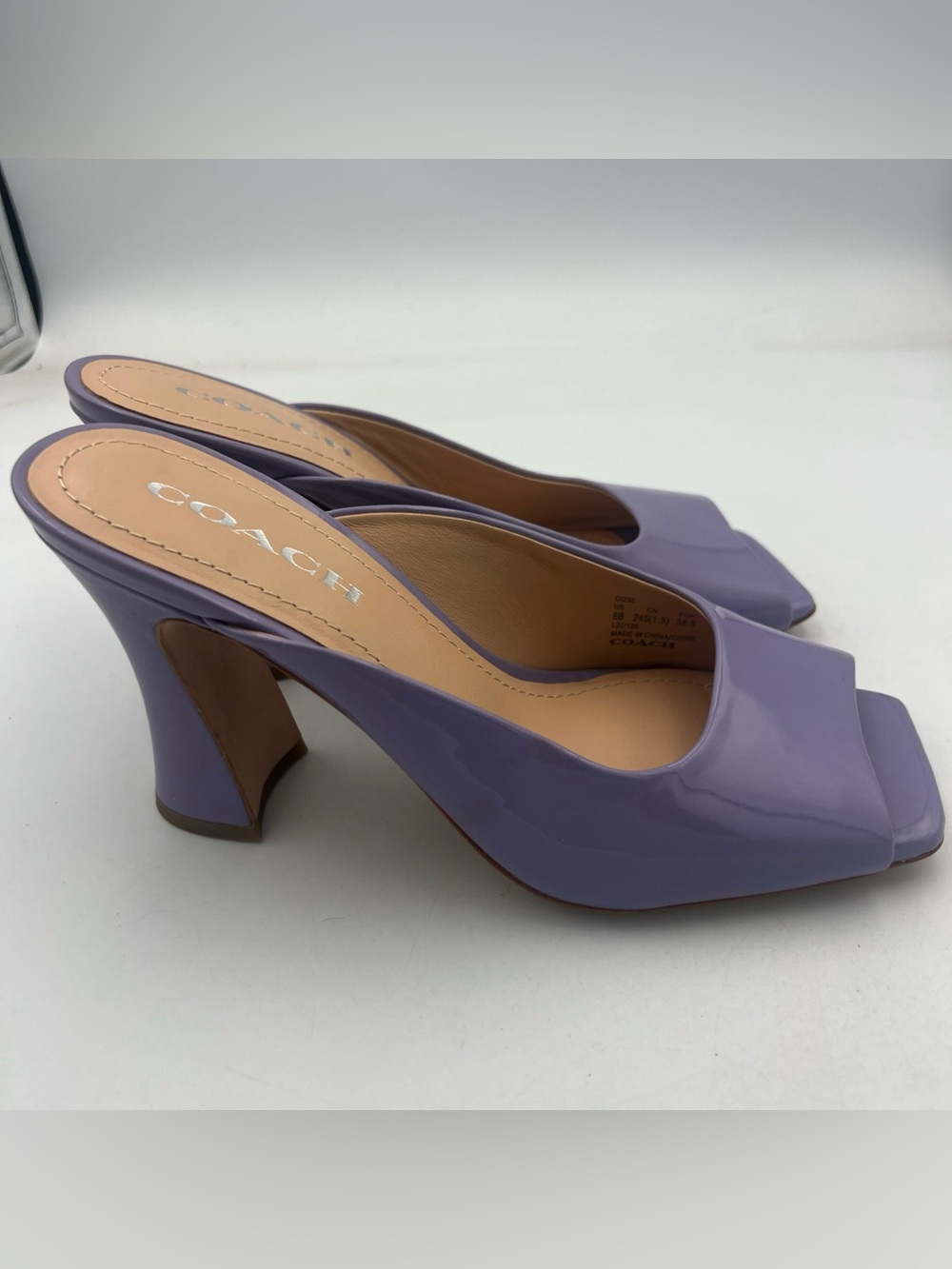 COACH Laurence Patent All Leather Sandal Heel Violet Purple Women’s Size 8 NEW - Picture 2 of 13